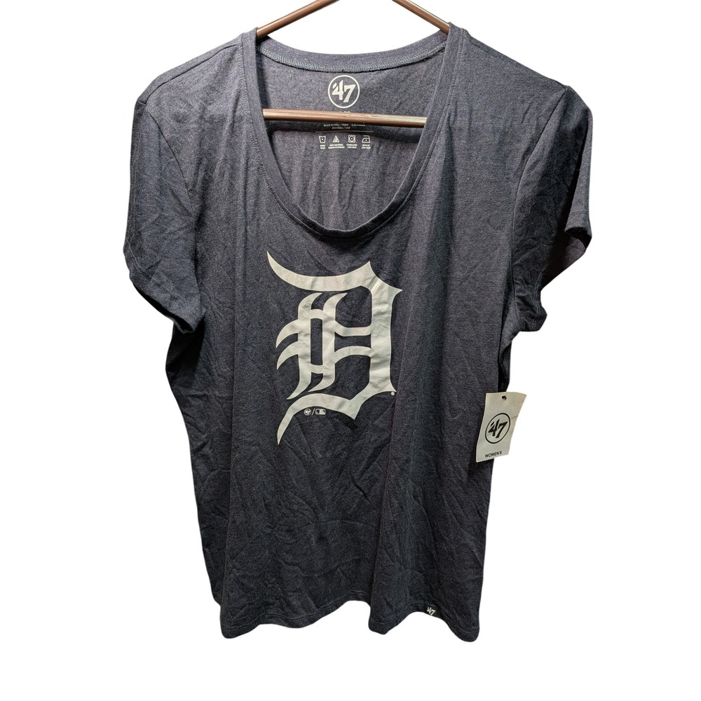 '47 Brand Detroit Tigers T-Shirt Women XL Charcoal NWT Scoop Neck Graphic Tee